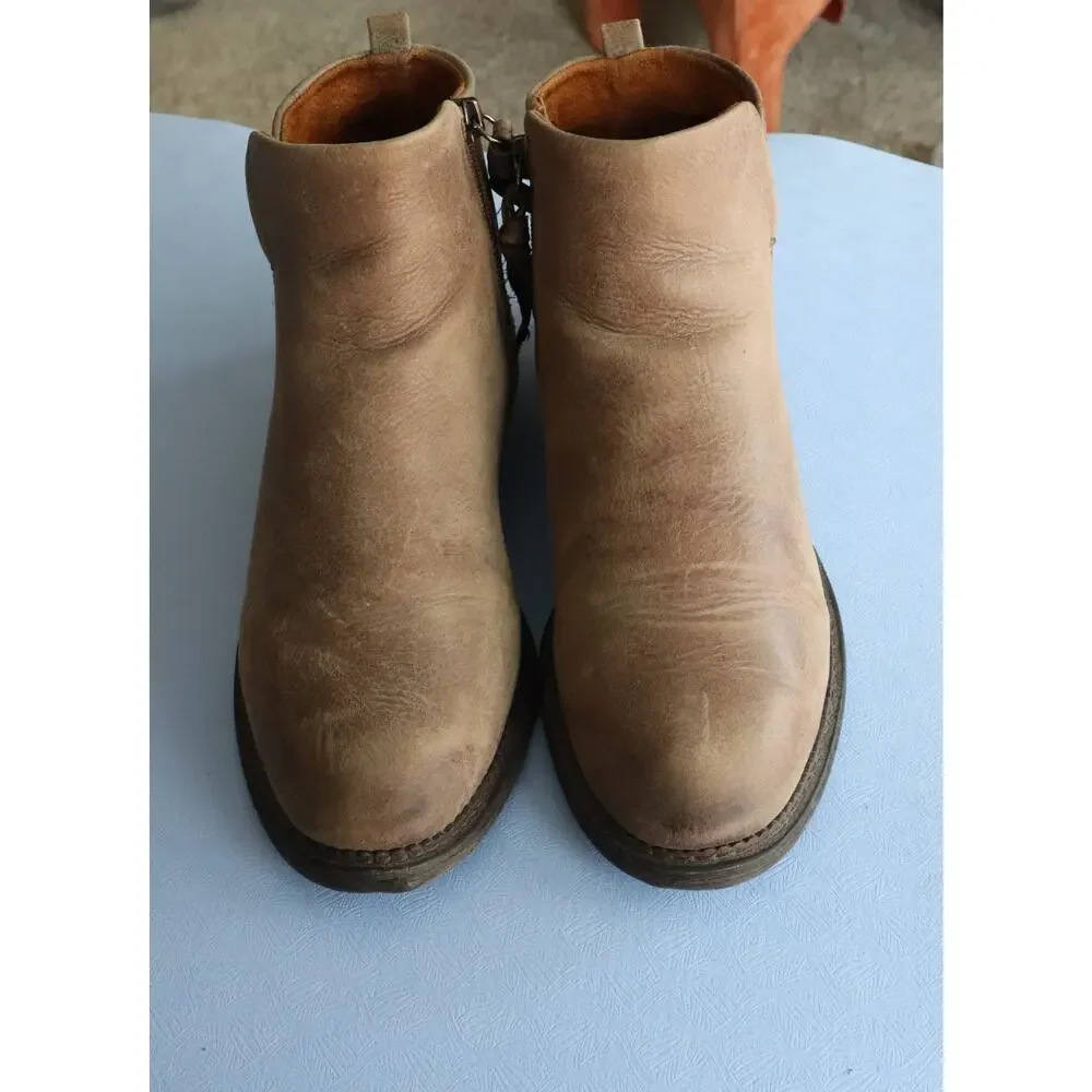 Franco Sarto Hyla Leather Ankle Boots Booties Womens 8 Round Toe Distressed Zip
